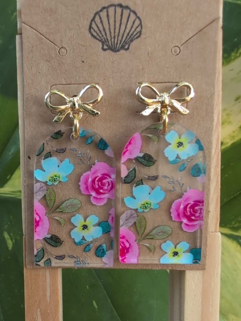 Floral Arch Earrings with Gold Bow